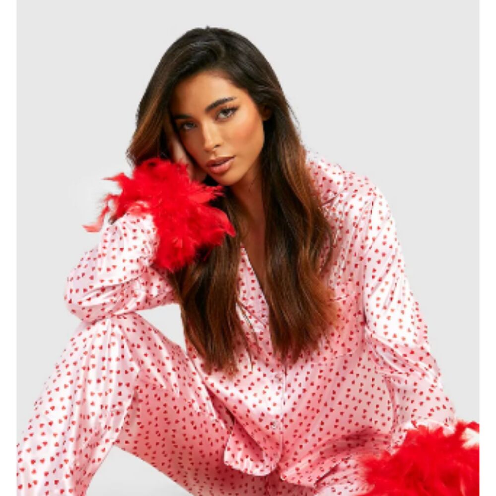 boohoo Pink Heart Pajama Top Size US 4 UK 8